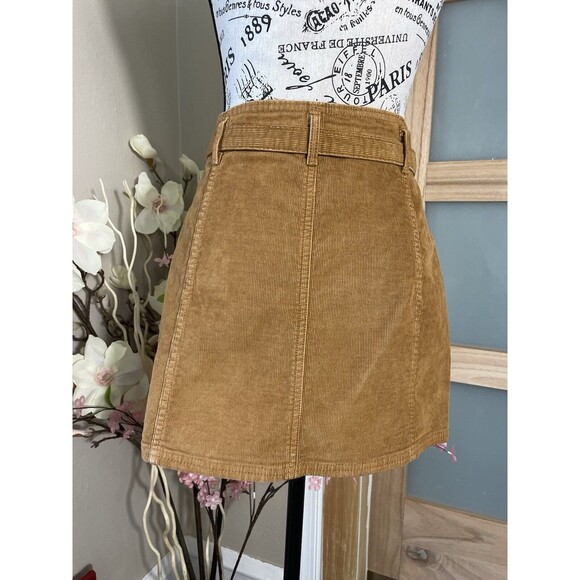 American Eagle Super Stretch Corduroy Tan Hi-Rise A-Line Tie Waist Skirt Size 0 - Picture 4 of 6